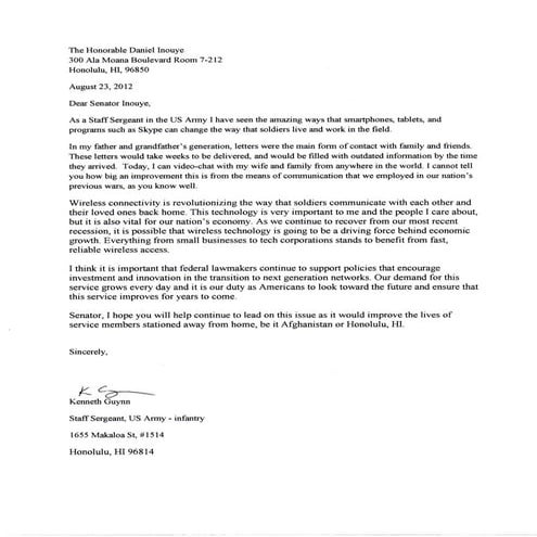 Ssg kenneth guynn signed letter, 8.23