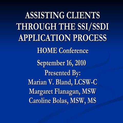 2010 HOME Conference - SSI/ SSDI Application