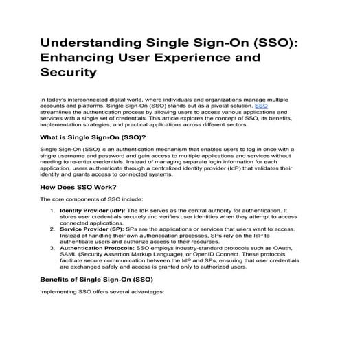 Understanding Single Sign-On (SSO): Enhancing User Experience and Security