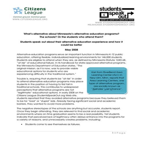 Students Speak Out - Alternative Schools