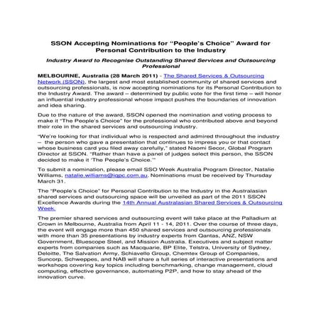 SSON Accepting Nominations for “People’s Choice” Award for Personal Contribut...