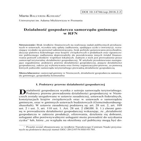 Działalność gospodarcza samorządu gminnego w RFN | PDF