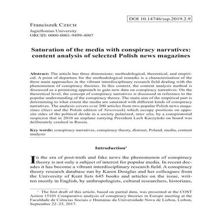 Saturation of the media with conspiracy narratives: content analysis of selec...