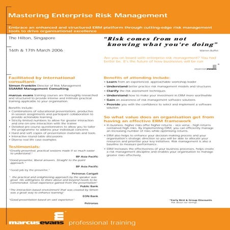 Enterprise Risk Management Workshop (Singapore 2006)