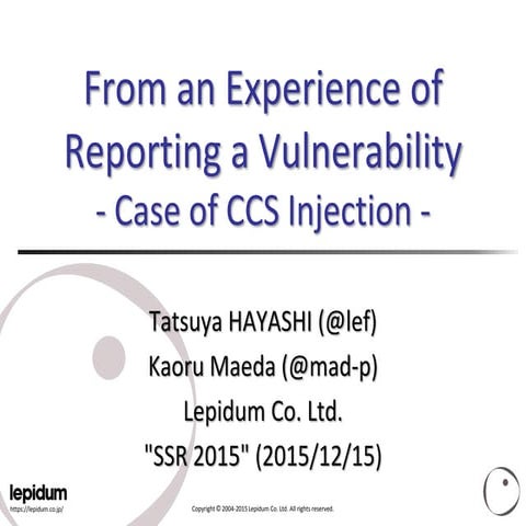 From an Experience of Vulnerability Reporting
