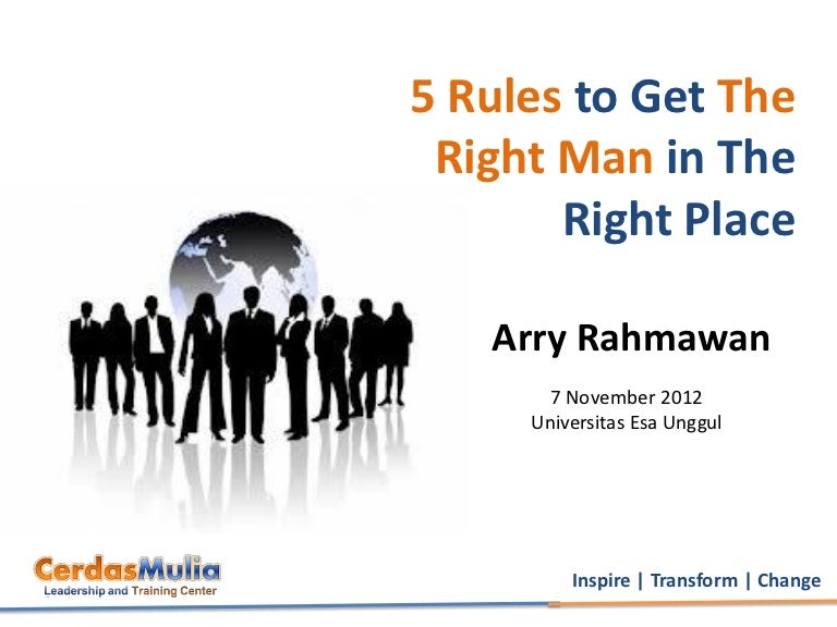 Right Man in the Right Place Seminars In House Training