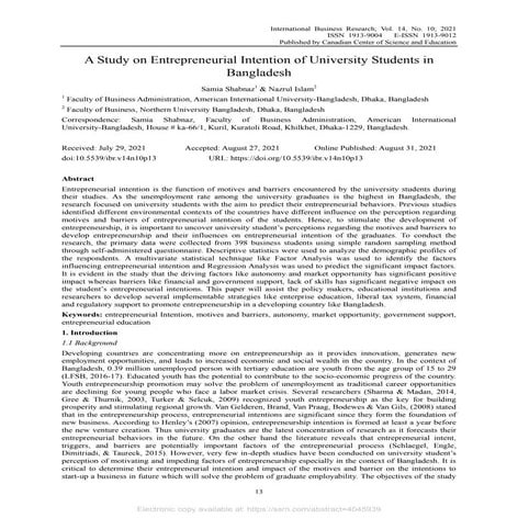 A Study on Entrepreneurial Intention of University Students in ...