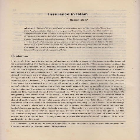 The title of the research: Insurance in Islam | PDF
