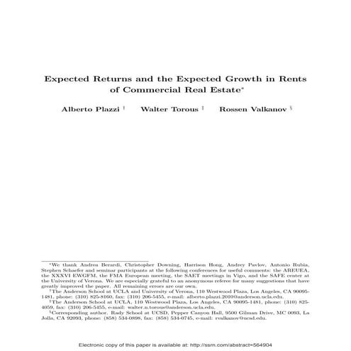 SSRN Paper: Expected Returns and the Expected Growth in Rents of Commercial R...