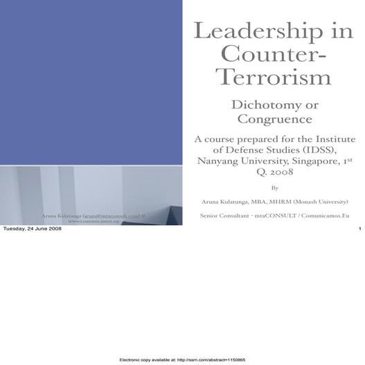 Leadership in Counter-Terrorism - Dichotomy or Congruence