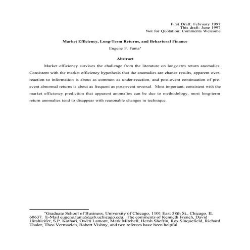 Market Efficiency, Long-Term Returns, and Behavioral Finance