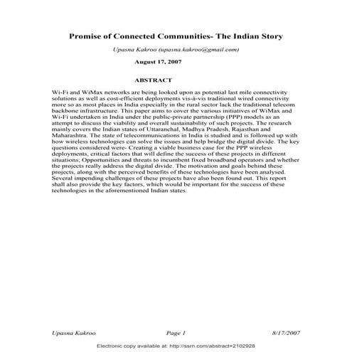 The promise of connected communities, the Indian story