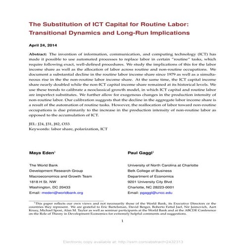 The Substitution of ICT Capital for Routine Labor: Transitional ...