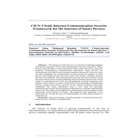 CICS: Cloud–Internet Communication Security Framework for the Internet of Sma...