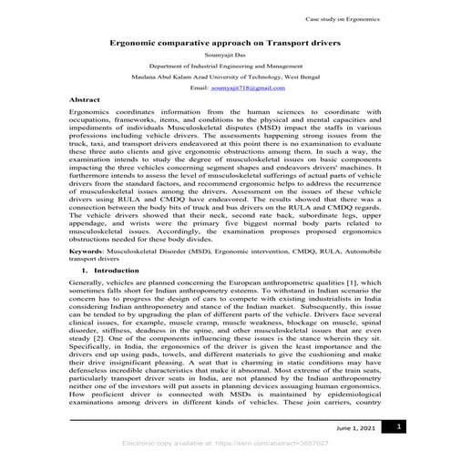 Ergonomic comparative approach on Transport drivers 