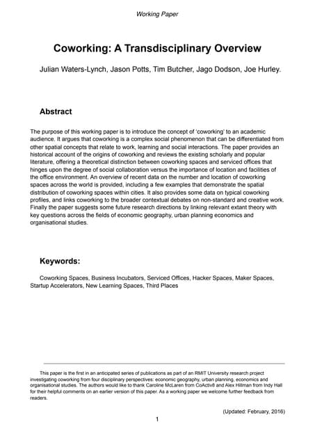 Coworking: A Transdisciplinary Over...