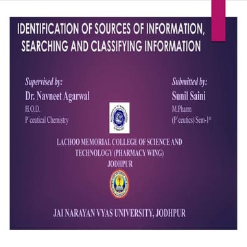 IDENTIFICATION OF SOURCES OF INFORMATION, SEARCHING AND CLASSIFYING INFORMATION