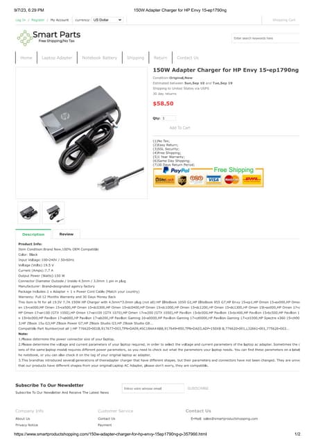 Connecteur Chargeur DC Pour HP ENVY 17-n176nz / N178ca / N179nr - Neuf Générique