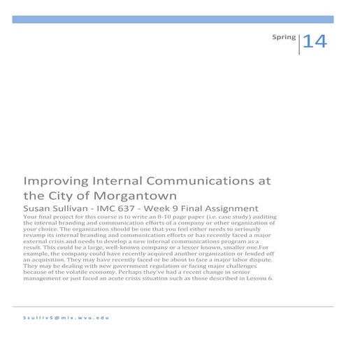 WVU IMC 637: Internal Communications Plan for the City of Morgantown, WV