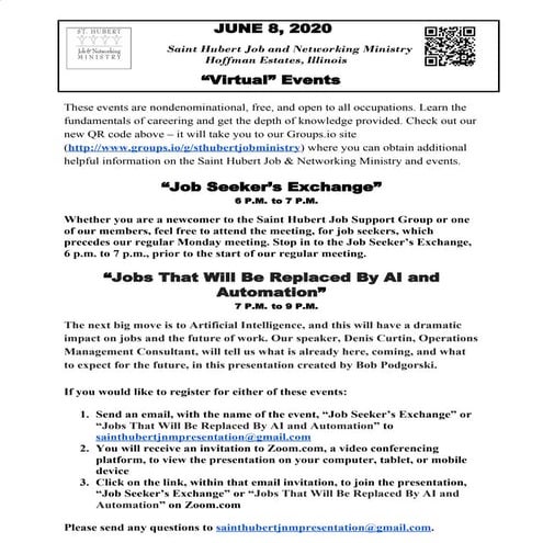 St. Hubert Zoom Webinar -  June 8, 2020