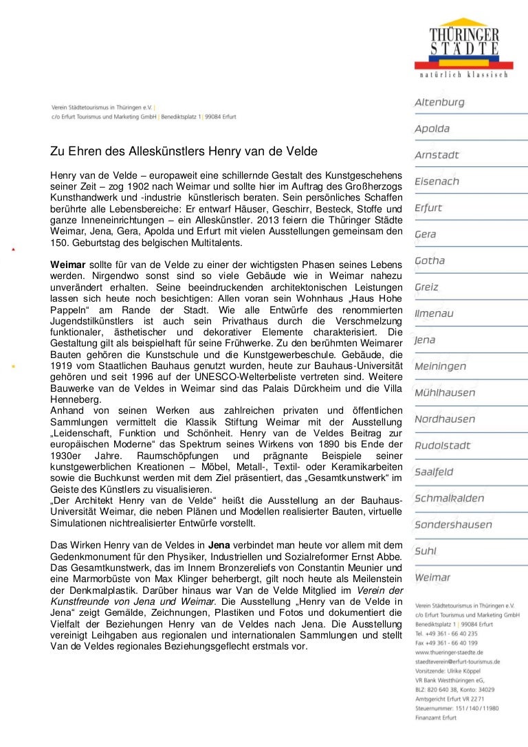 Stadteverein Thuringen Henry Van De Velde Der Alleskunstler 12 Pdf