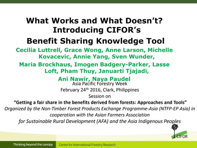 thumbnail of  What Works and What Doesn't? Introducing CIFOR's Benefit Sharing Knowledge Tool