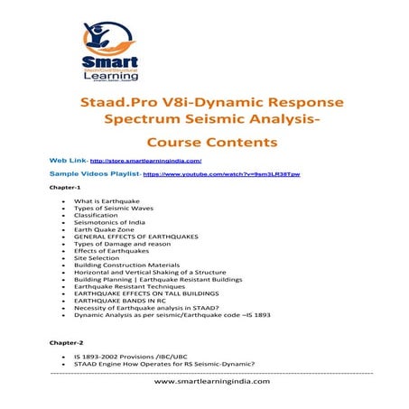 Staad.pro v8i dynamic response sesmic analysis-course contents