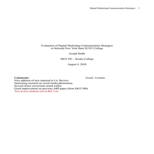 A Survey of Digital Marketing Communications in Select New York State SUNY Co...