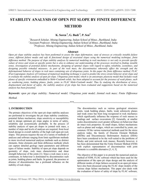 Stability analysis of open pit slope by finite difference method
