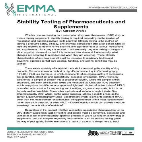 Stability Testing of Pharmaceuticals and Supplements