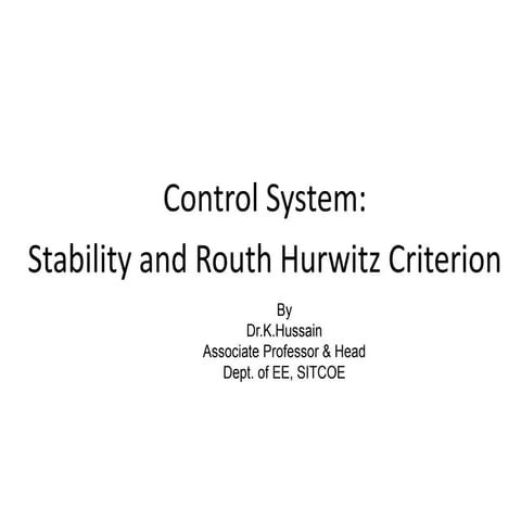 Stabiltiy & R-H Ccriterion