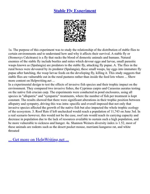 Stable Fly Experiment