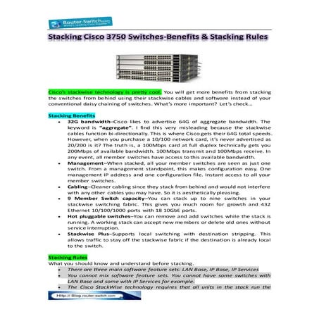 Stacking cisco 3750 switches benefits & stacking rules | DOCX