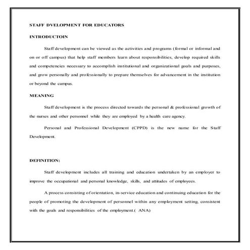 Staff development for educator