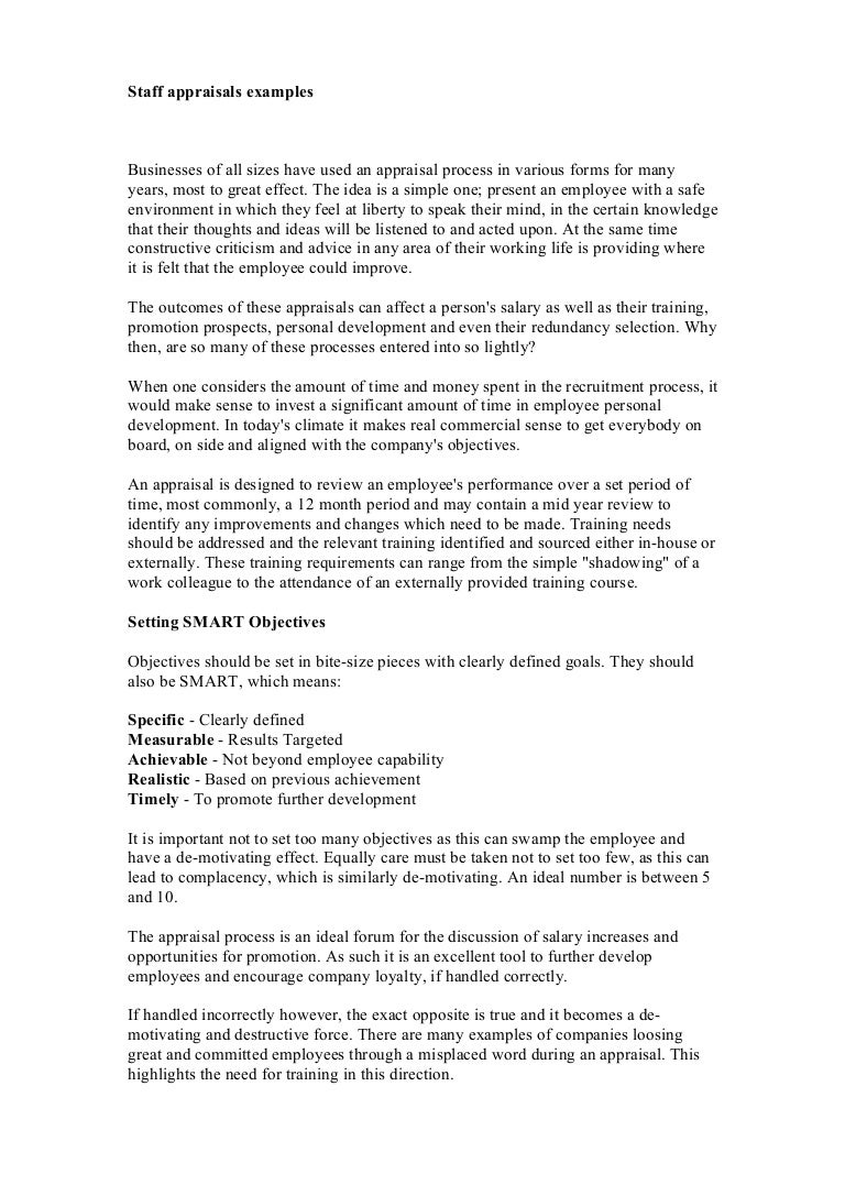 Staff appraisals examples