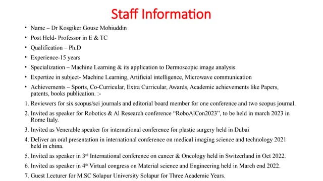 staff information GMK presentation for a ideal associate professor