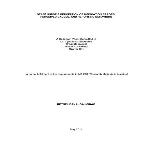 Staff nurses' perception of medication errors, perceived causes, and reporting behaviors