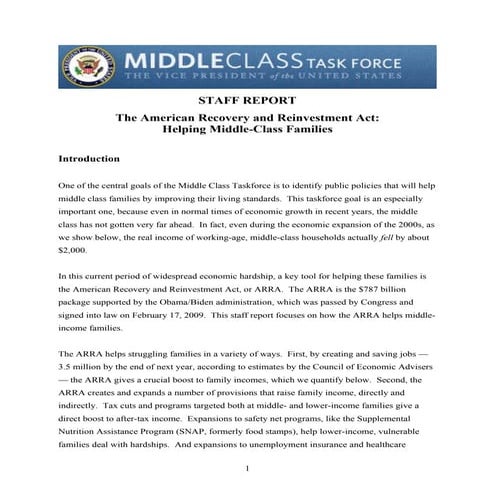 The American Recovery and Reinvestment Act: Helping Middle-Class ...