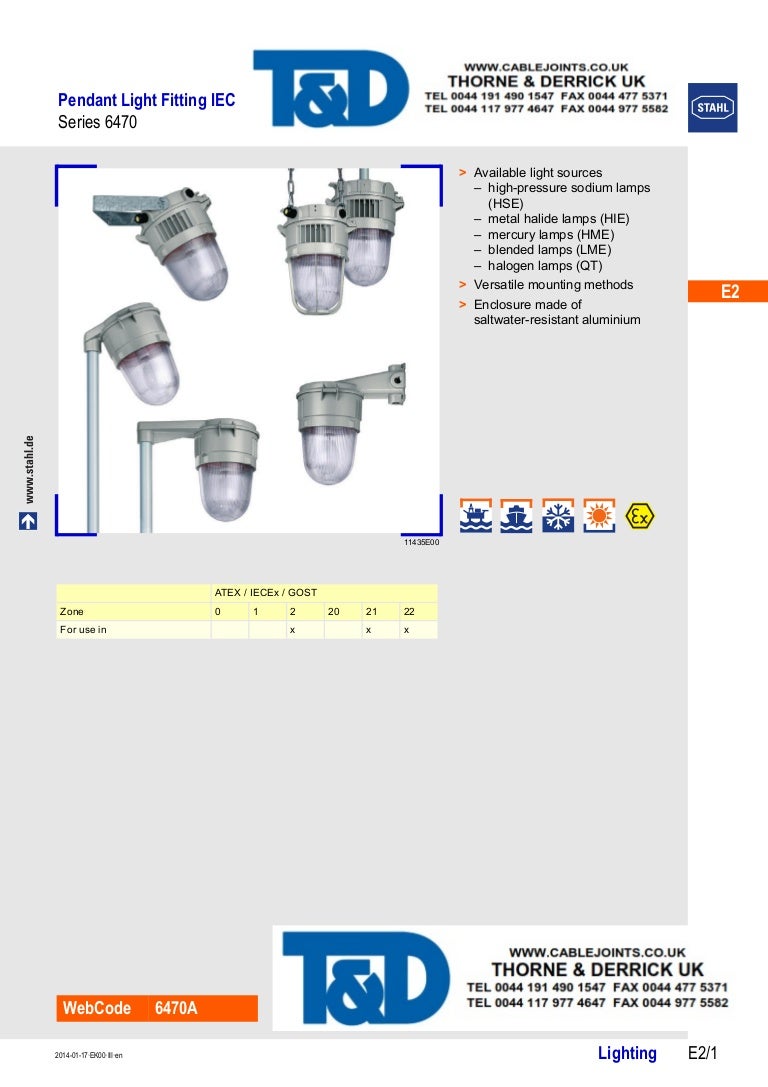 Stahl 6470 Pendant Light Fitting ATEX Zone 1 Zone 2 Hazardous Area