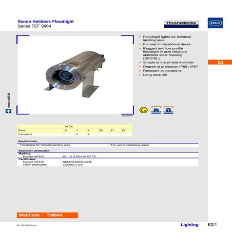 Stahl TEF 9964 Xenon Helideck Floodlight - ATEX Zone 1 Zone 2 Hazardous Area ...