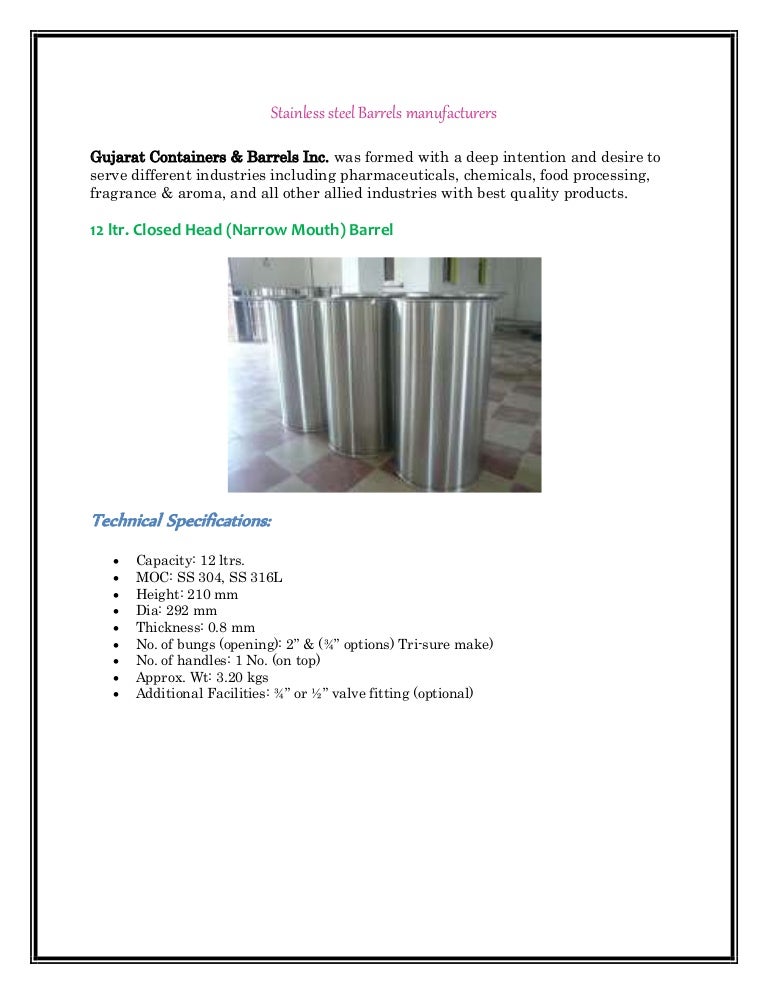 Stainless steel barrels manufacturer