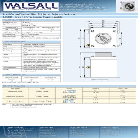 Hazardous Area Control Station - GRP - Double Pole Off-On - Walsall ...