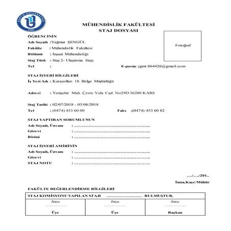 Ulaştırma Staj Defteri - Yağmur ŞENGÜL