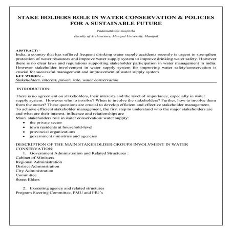 Stake holders role in water conservation
