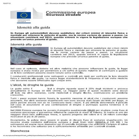 Stampa   ue - sicurezza stradale - idoneità alla guida