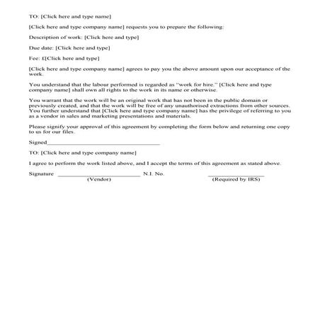 Standard  work for hire- contract