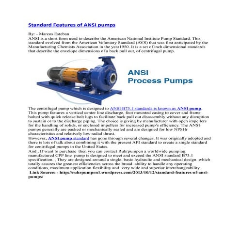 Standard Features of ANSI pumps