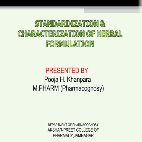 Standardisation of hd by pooja