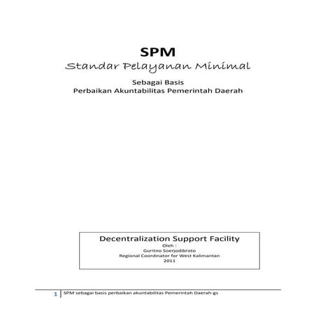 Rencana Aksi penerapan dan pencapaian Standar Pelayanan Minimal SPM | PDF