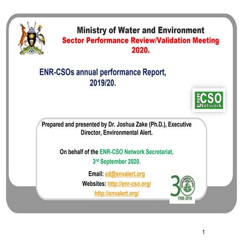 ENR-CSOs annual performance Report, 2019/20, Septemeber 2020.